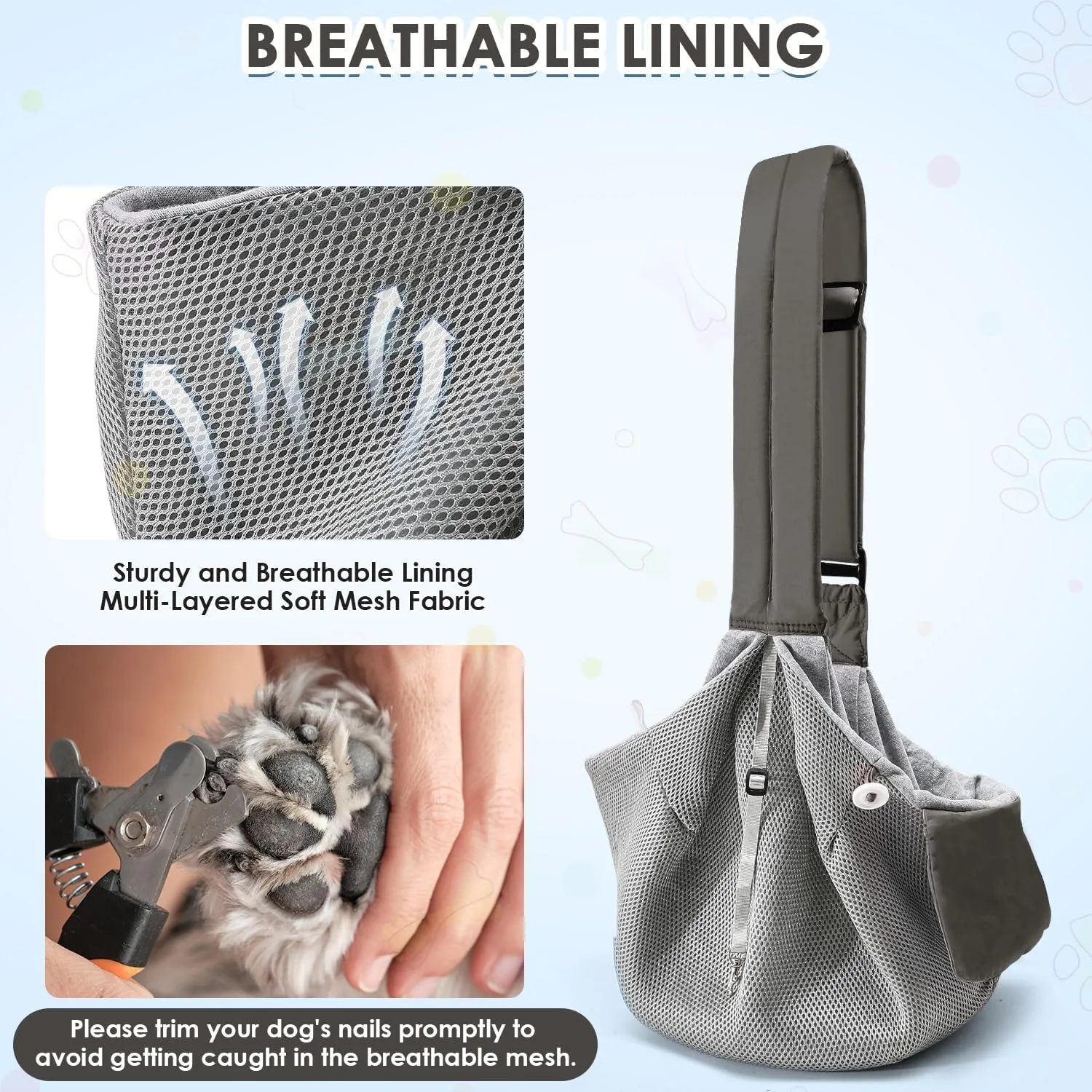 SlowTon Dog Carrier Sling - Puppy Carrier with Window and Storage Pocket Fits up to 12lbs, Dog Sling with Thick Adjustable Shoulder Strap and Safety Leash, Pet Carrier Bag for Small Dogs Cats(Grey S)
