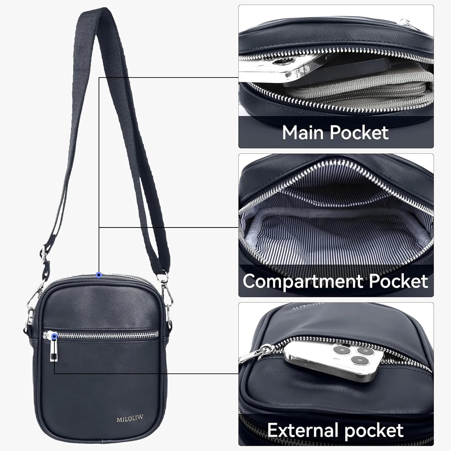 Small Crossbody bag for men shoulder bag mens purse satchel Pu leather messenger bag