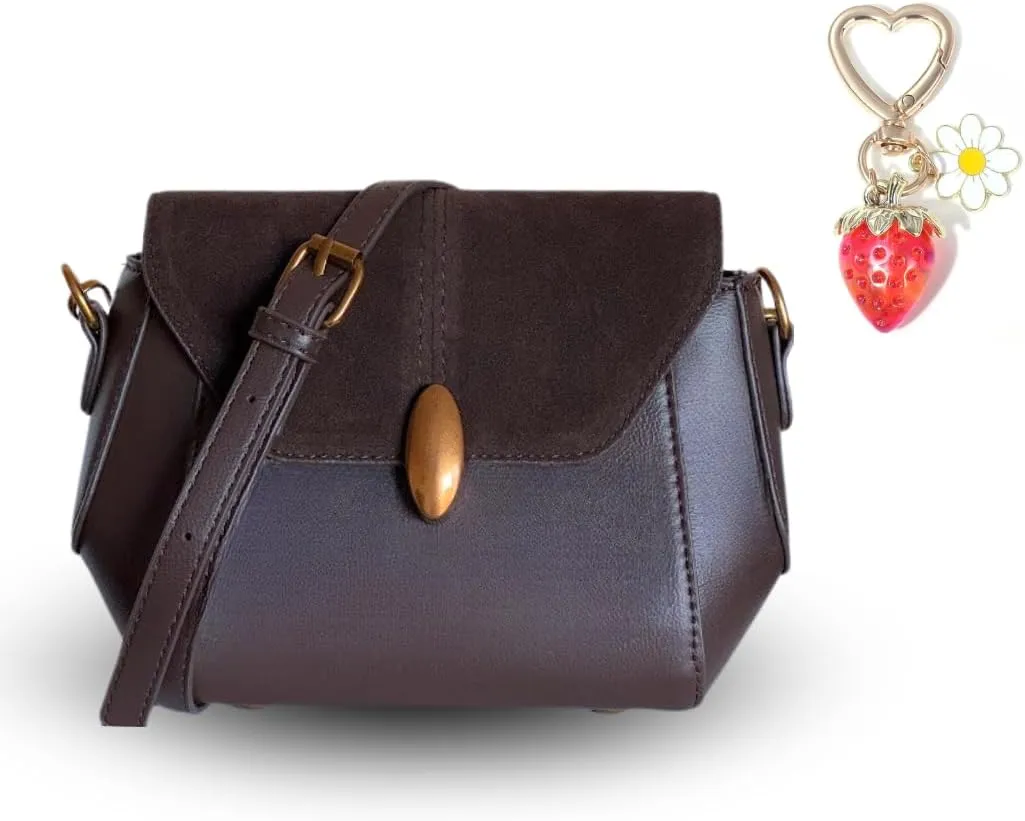 Small Crossbody Bag for Women Vegan Leather Elegant Suede Shoulder Purse Classic Small Hobo Shoulder Bag with Cute Strawberry Bag Charm