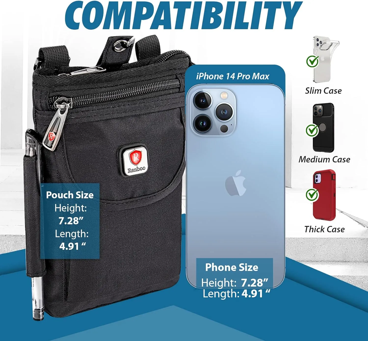 Small Crossbody Phone Bag, Ranboo Belt Pouch Waist Bag for Travel Outdoor Hiking, Fit for iPhone 16 15 14 13 Pro Max Samsung Galaxy S25 Ultra S24  S23  Holster Belt Clip Case Shoulder Cell Phone Purse