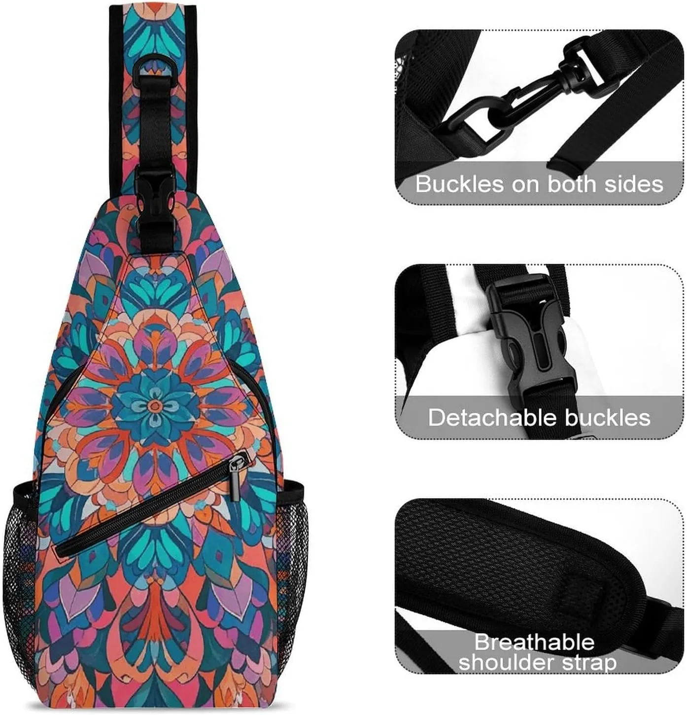 Small Crossbody Sling Backpack Blue Floral Chest Bags for Traveling Chest Fashion Shoulder Bag