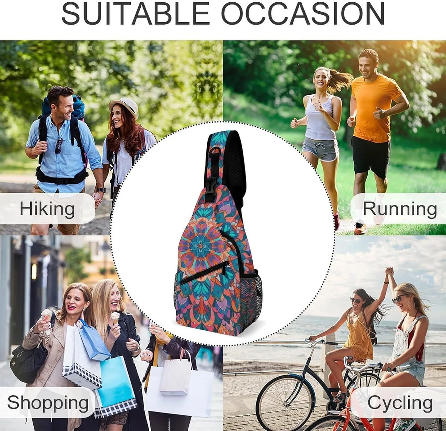 Small Crossbody Sling Backpack Blue Floral Chest Bags for Traveling Chest Fashion Shoulder Bag