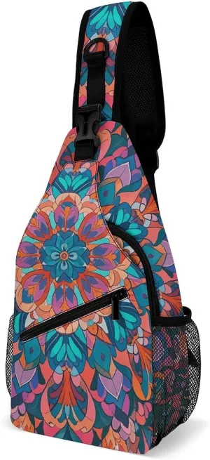 Small Crossbody Sling Backpack Blue Floral Chest Bags for Traveling Chest Fashion Shoulder Bag
