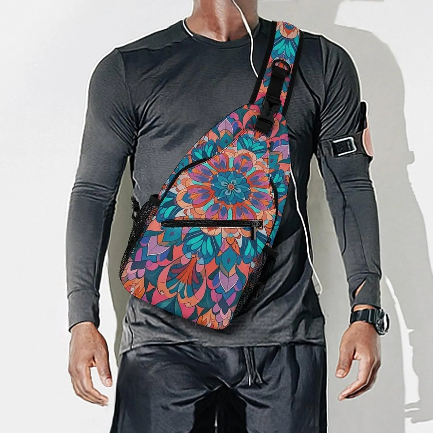 Small Crossbody Sling Backpack Blue Floral Chest Bags for Traveling Chest Fashion Shoulder Bag