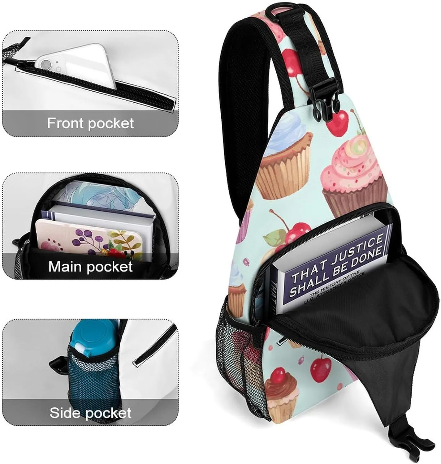 Small Crossbody Sling Backpack Blue Floral Chest Bags for Traveling Chest Fashion Shoulder Bag