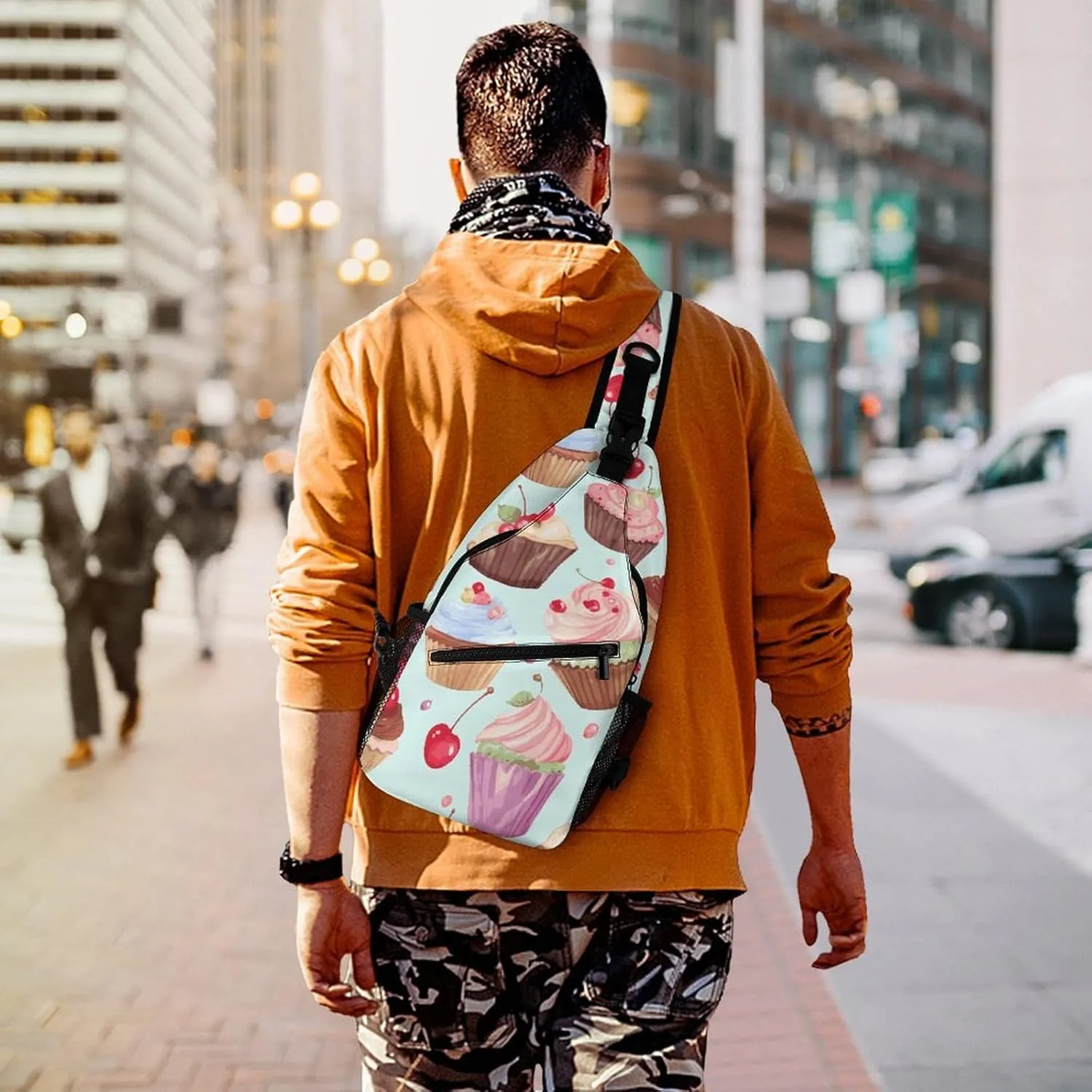 Small Crossbody Sling Backpack Blue Floral Chest Bags for Traveling Chest Fashion Shoulder Bag