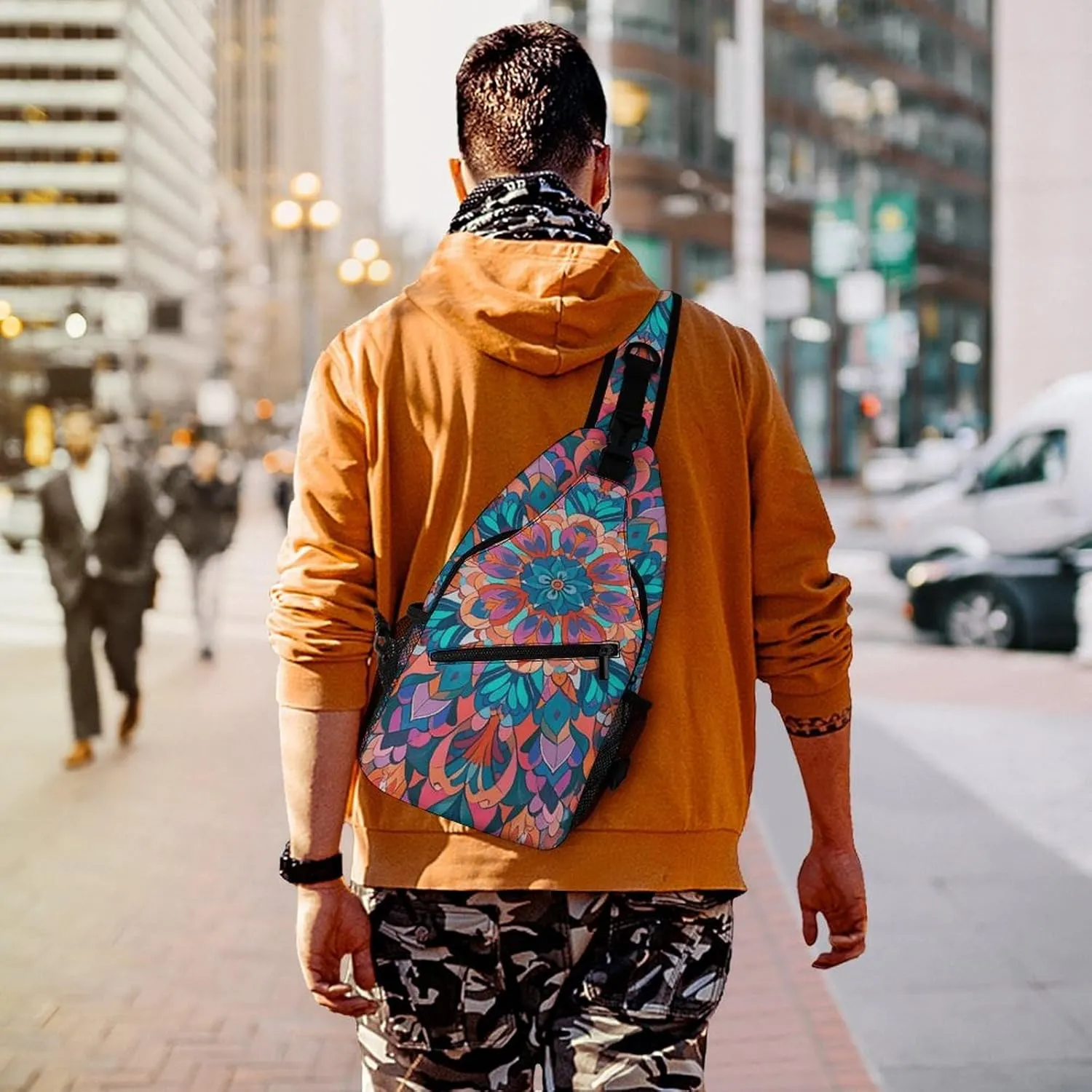 Small Crossbody Sling Backpack Blue Floral Chest Bags for Traveling Chest Fashion Shoulder Bag
