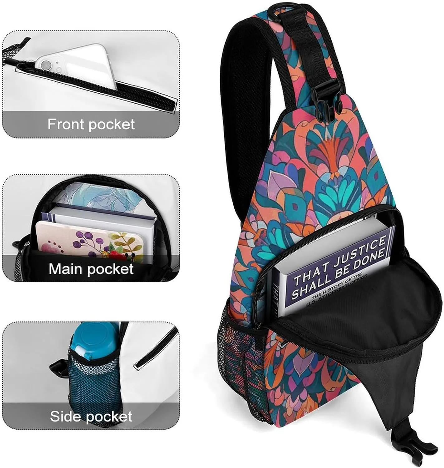 Small Crossbody Sling Backpack Blue Floral Chest Bags for Traveling Chest Fashion Shoulder Bag