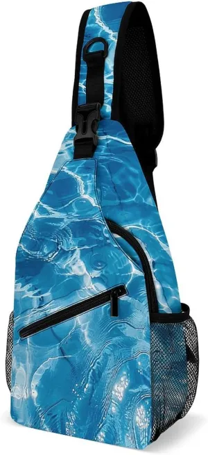 Small Crossbody Sling Backpack Blue Water Ripples Chest Bags for Traveling Chest Fashion Shoulder Bag