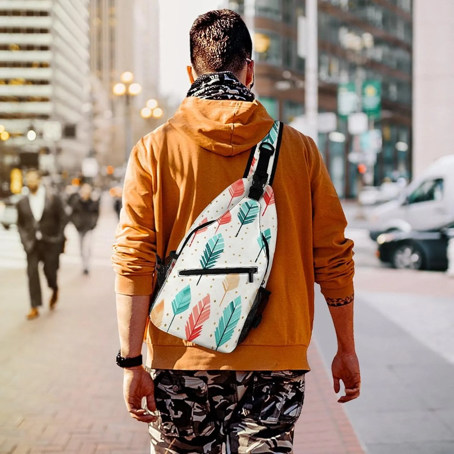 Small Crossbody Sling Backpack Coral And Teal Arrows Chest Bags for Traveling Chest Fashion Shoulder Bag