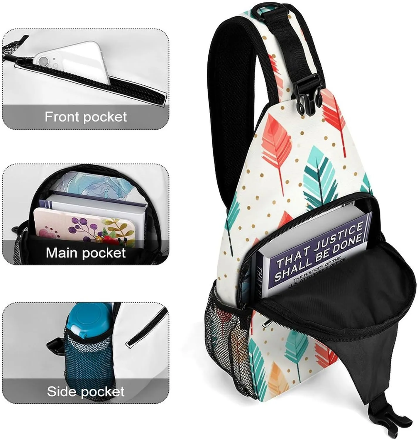 Small Crossbody Sling Backpack Coral And Teal Arrows Chest Bags for Traveling Chest Fashion Shoulder Bag
