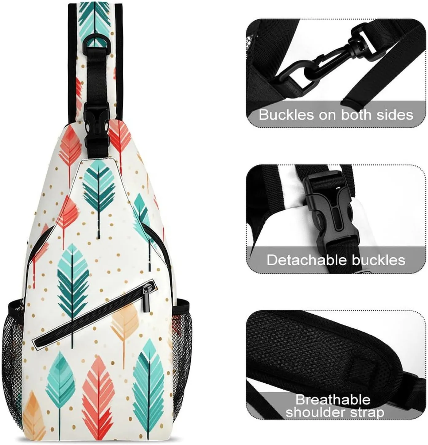 Small Crossbody Sling Backpack Coral And Teal Arrows Chest Bags for Traveling Chest Fashion Shoulder Bag