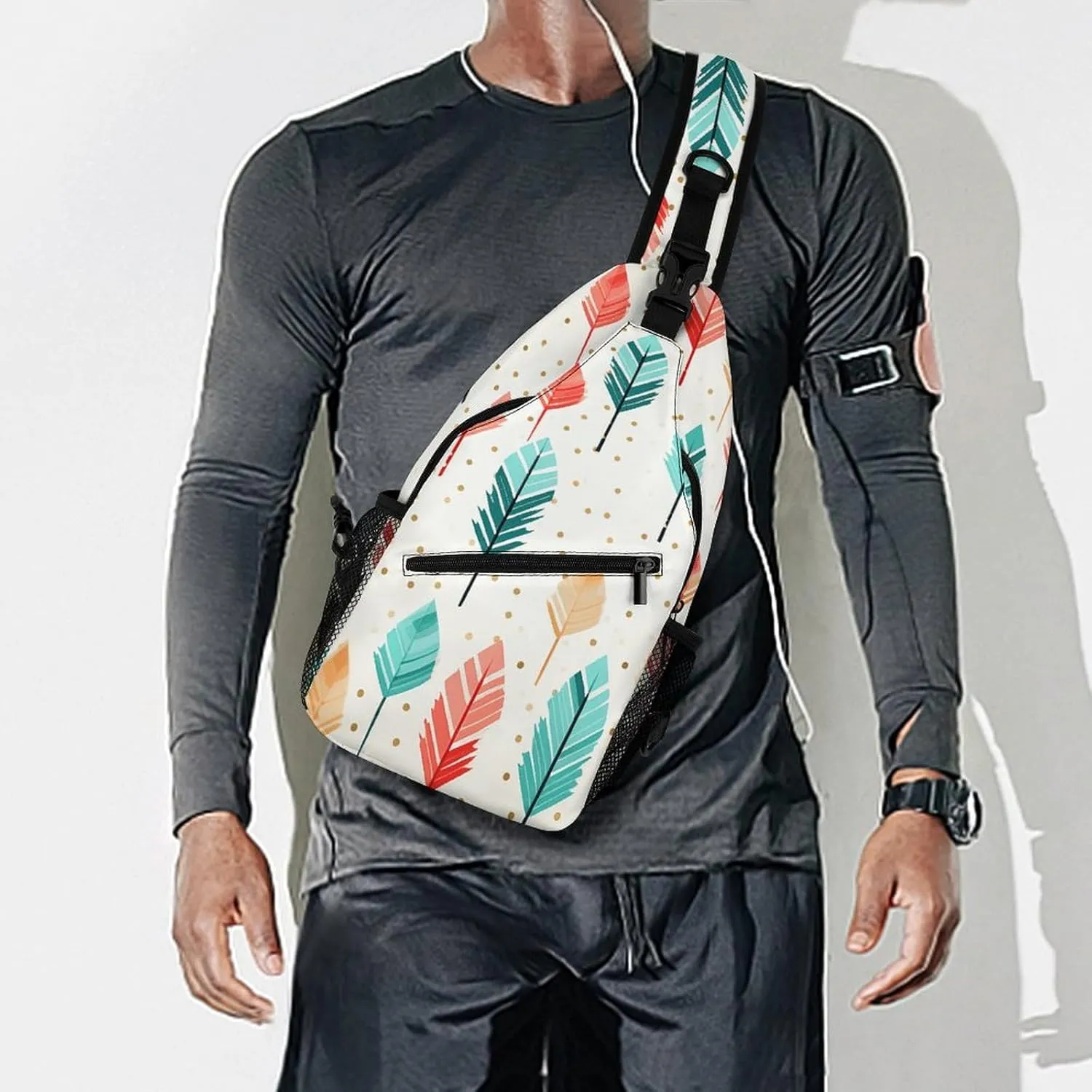 Small Crossbody Sling Backpack Coral And Teal Arrows Chest Bags for Traveling Chest Fashion Shoulder Bag