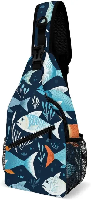 Small Crossbody Sling Backpack Fishes Pattern Chest Bags for Traveling Chest Fashion Shoulder Bag
