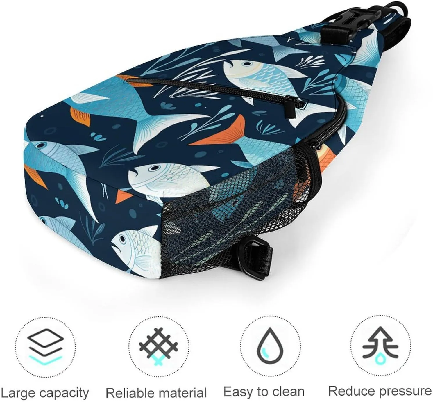 Small Crossbody Sling Backpack Fishes Pattern Chest Bags for Traveling Chest Fashion Shoulder Bag