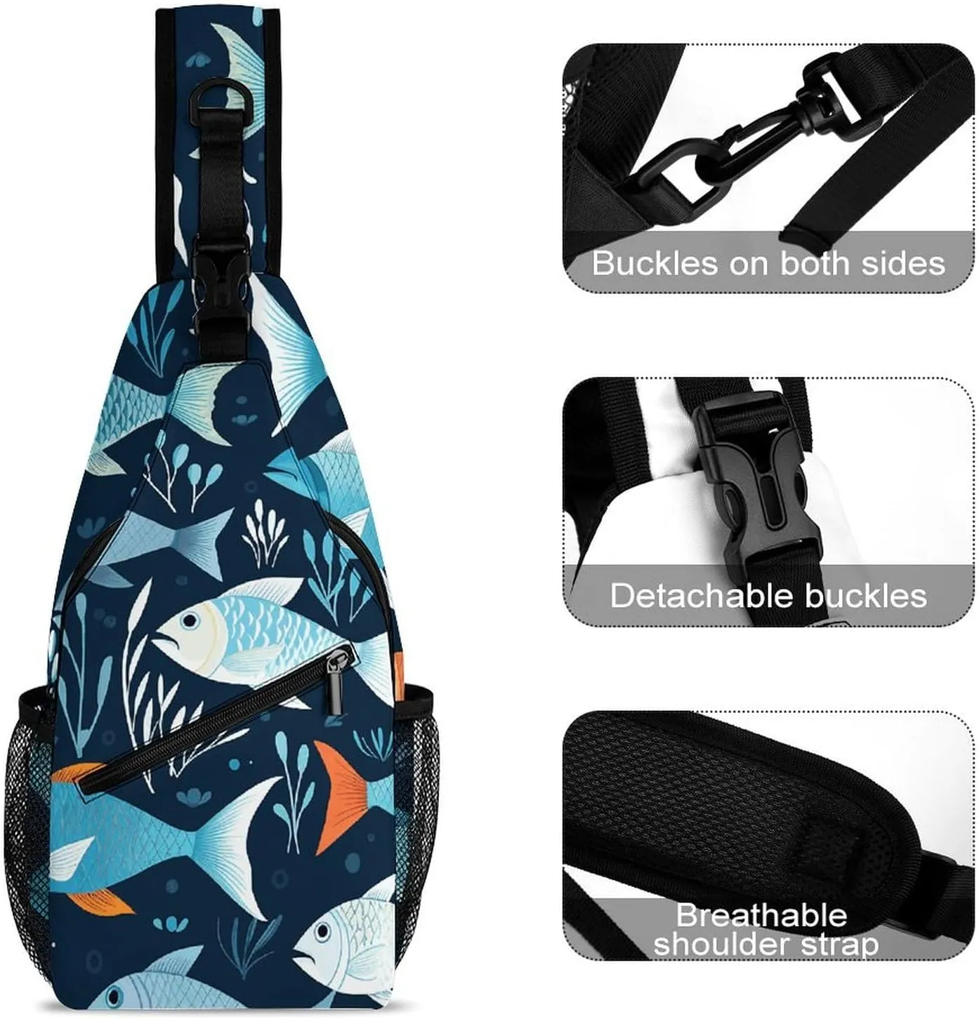 Small Crossbody Sling Backpack Fishes Pattern Chest Bags for Traveling Chest Fashion Shoulder Bag
