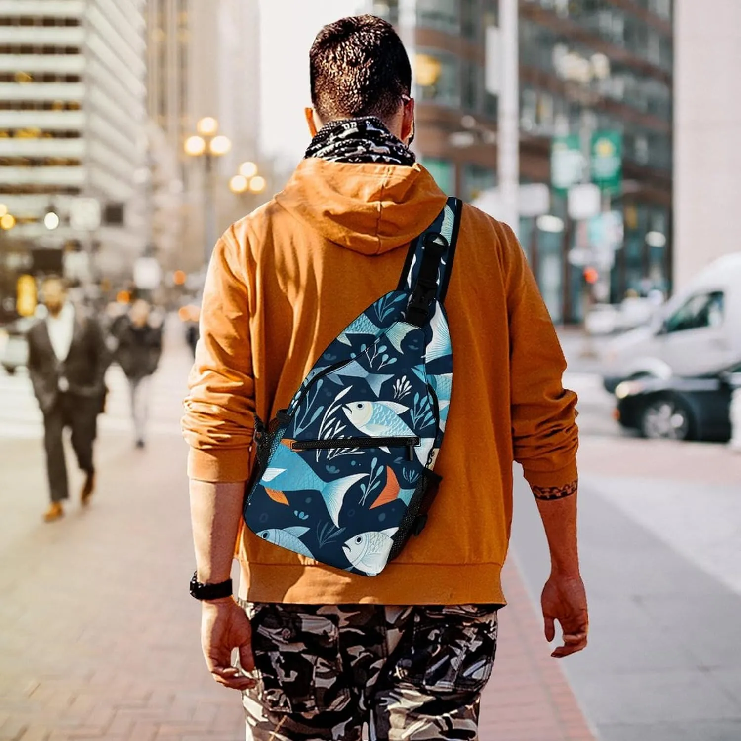 Small Crossbody Sling Backpack Fishes Pattern Chest Bags for Traveling Chest Fashion Shoulder Bag