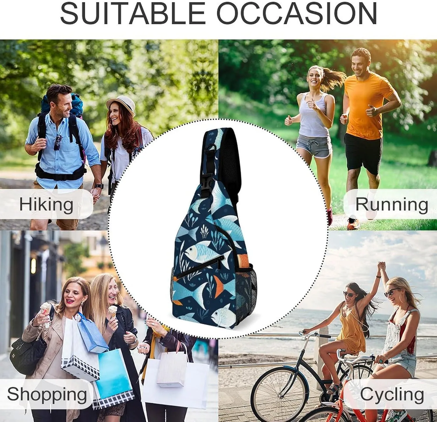 Small Crossbody Sling Backpack Fishes Pattern Chest Bags for Traveling Chest Fashion Shoulder Bag