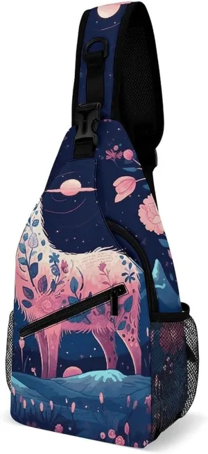 Small Crossbody Sling Backpack Starry Night Alpaca Chest Bags for Traveling Chest Fashion Shoulder Bag