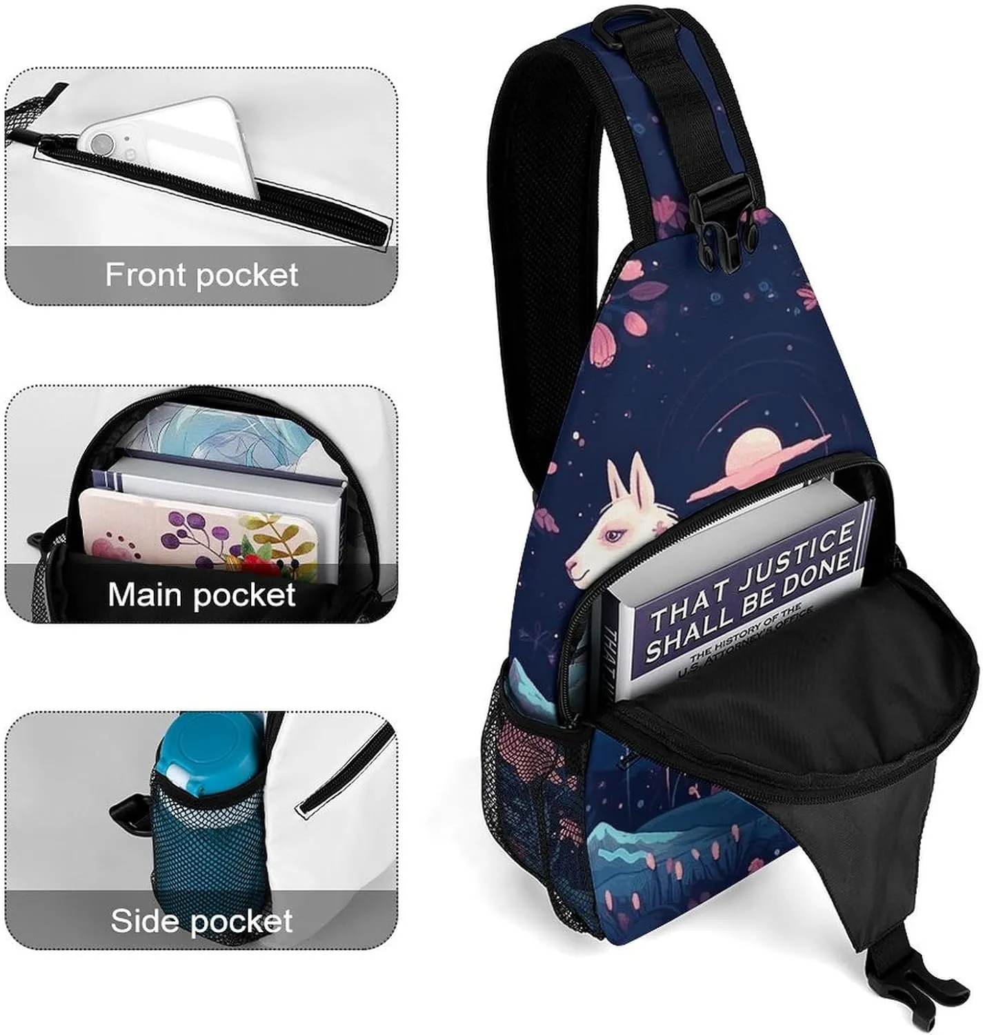 Small Crossbody Sling Backpack Starry Night Alpaca Chest Bags for Traveling Chest Fashion Shoulder Bag