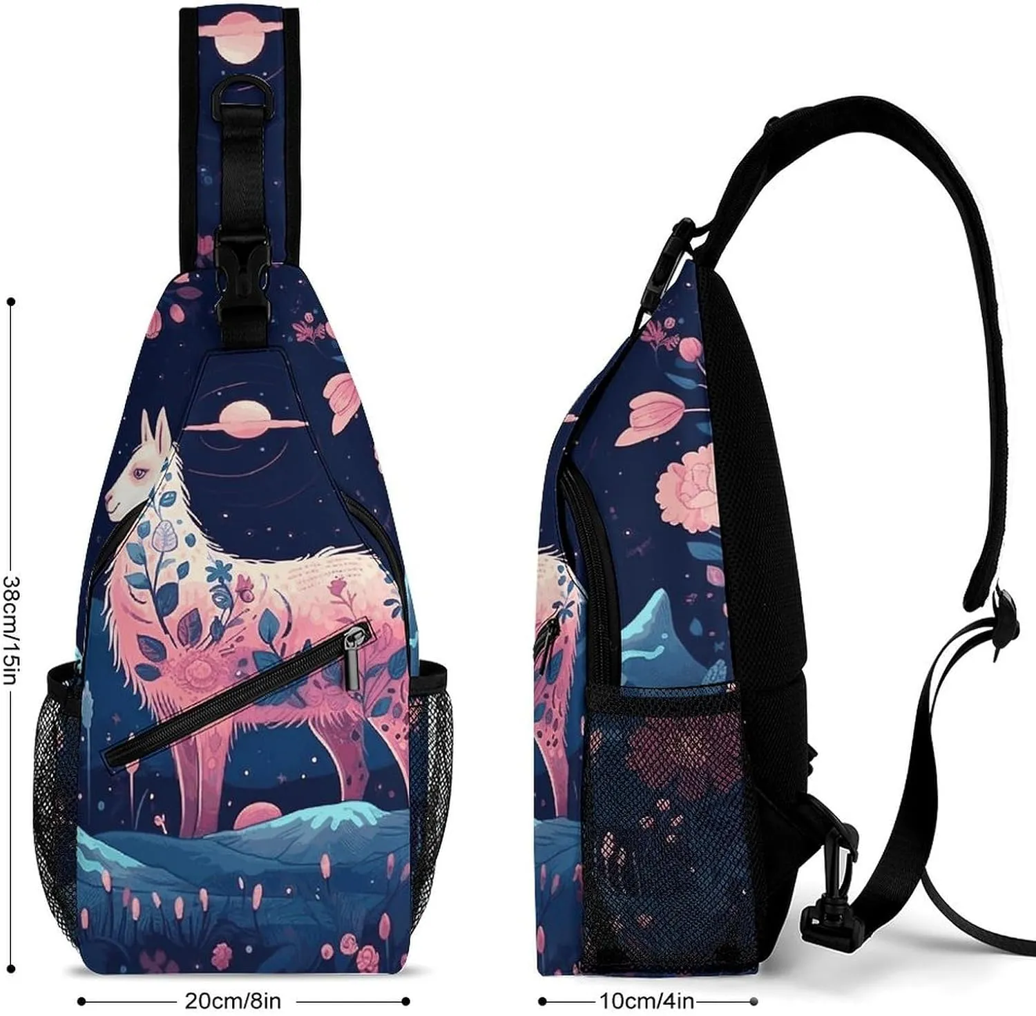 Small Crossbody Sling Backpack Starry Night Alpaca Chest Bags for Traveling Chest Fashion Shoulder Bag