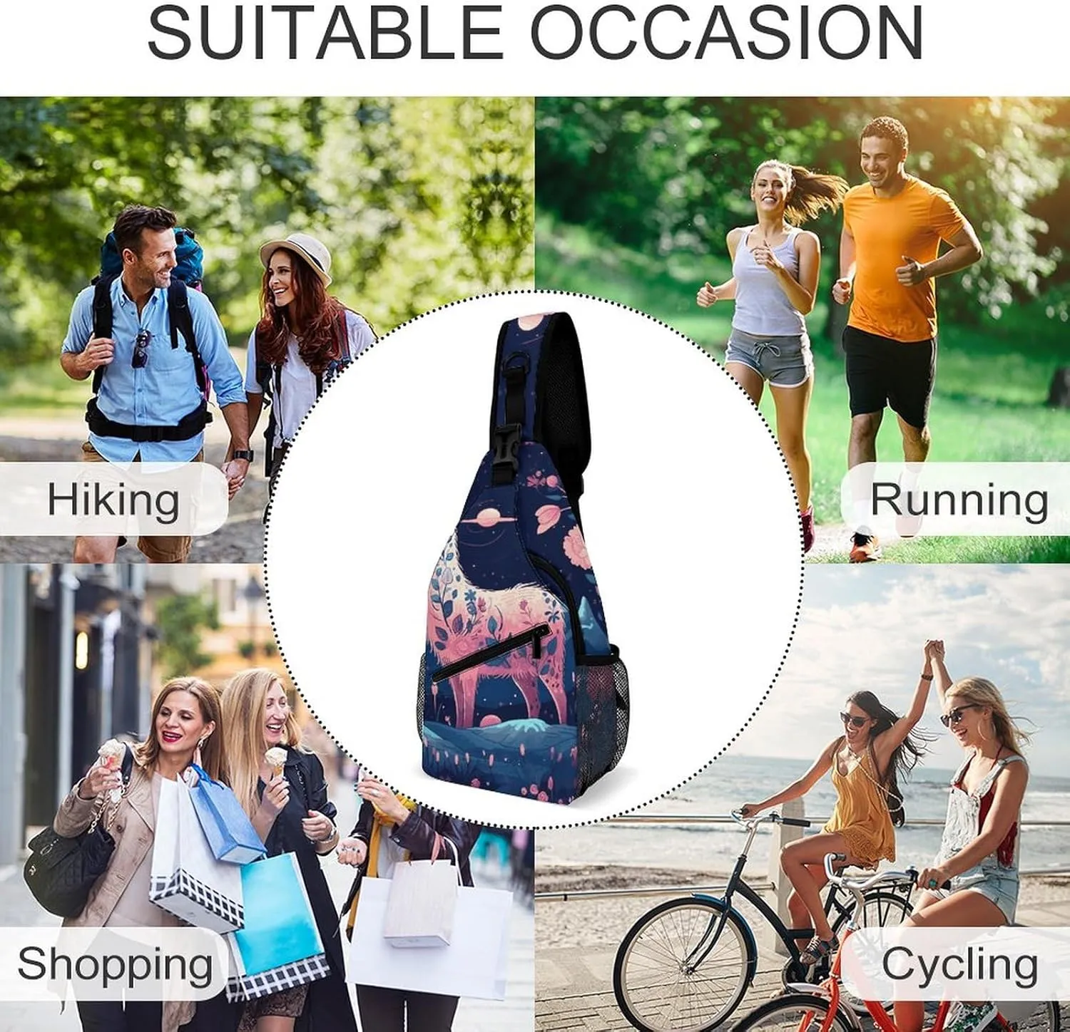 Small Crossbody Sling Backpack Starry Night Alpaca Chest Bags for Traveling Chest Fashion Shoulder Bag
