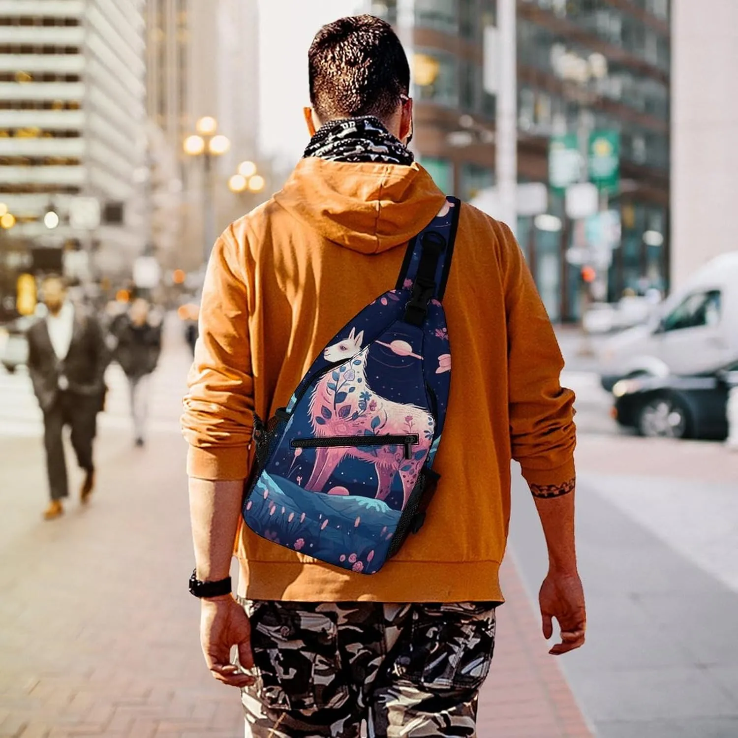 Small Crossbody Sling Backpack Starry Night Alpaca Chest Bags for Traveling Chest Fashion Shoulder Bag