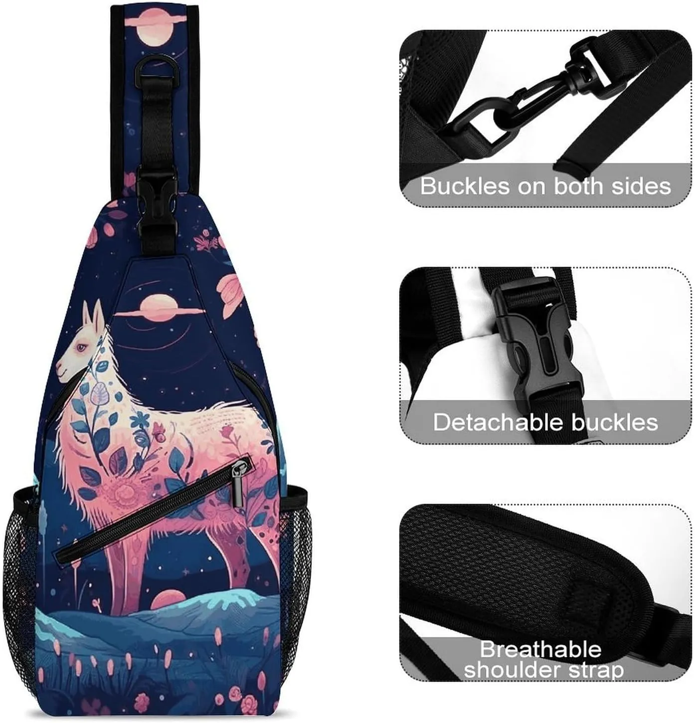 Small Crossbody Sling Backpack Starry Night Alpaca Chest Bags for Traveling Chest Fashion Shoulder Bag