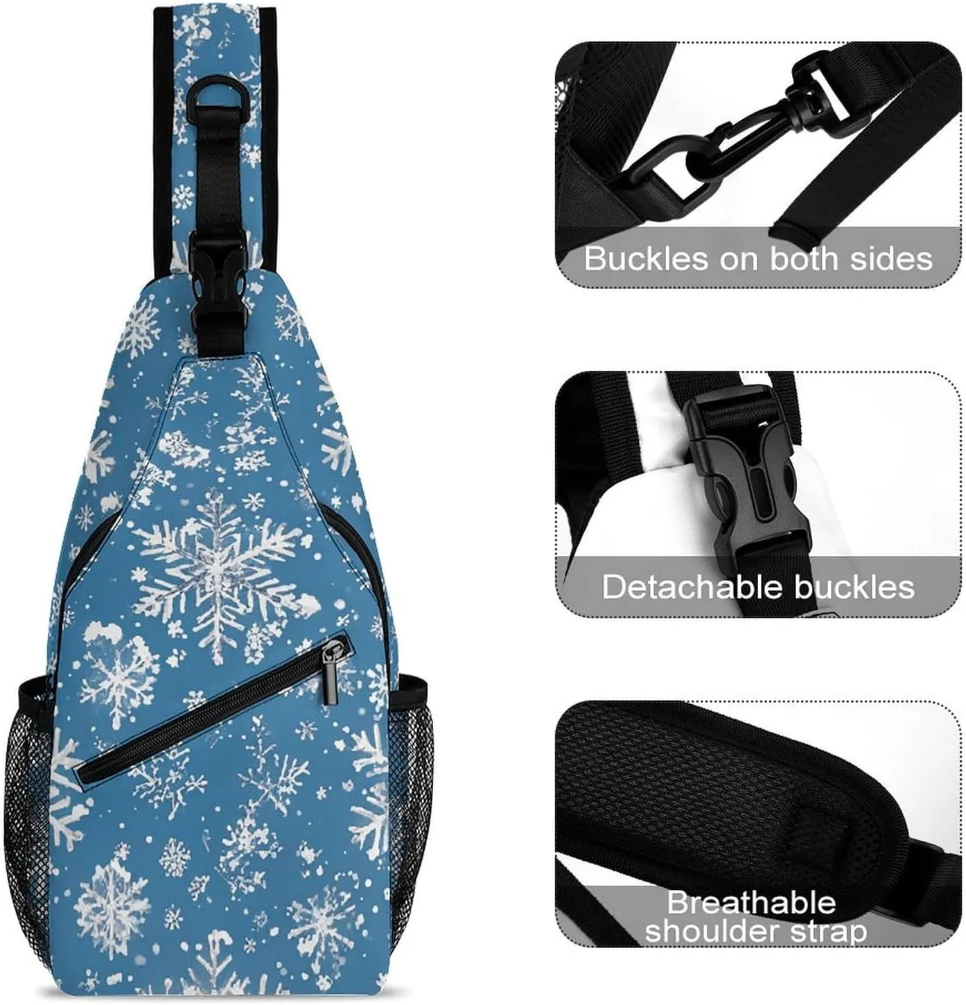 Small Crossbody Sling Backpack Winter Snowflakes Chest Bags for Traveling Chest Fashion Shoulder Bag