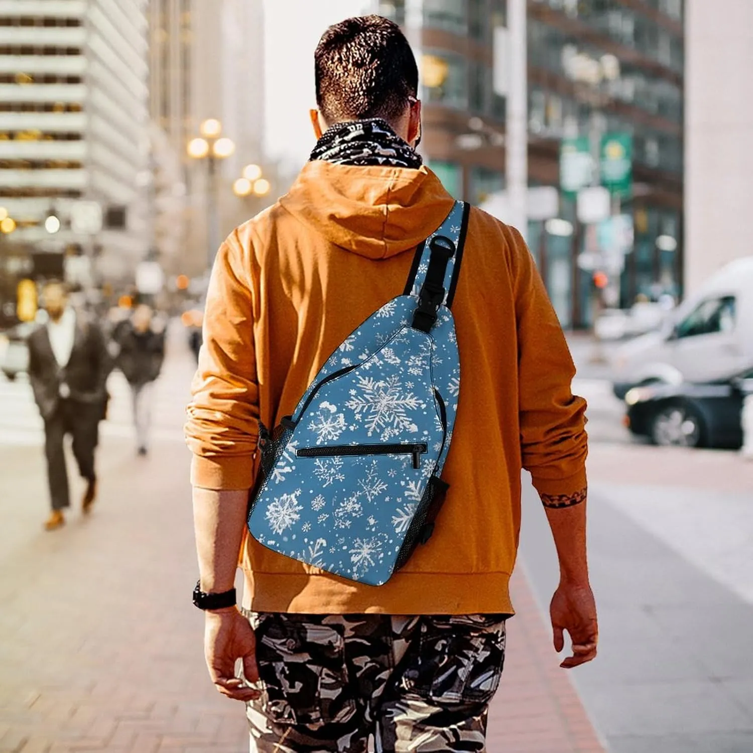 Small Crossbody Sling Backpack Winter Snowflakes Chest Bags for Traveling Chest Fashion Shoulder Bag