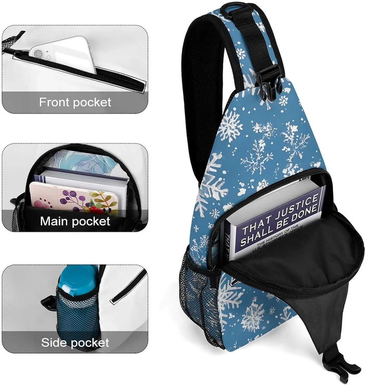 Small Crossbody Sling Backpack Winter Snowflakes Chest Bags for Traveling Chest Fashion Shoulder Bag