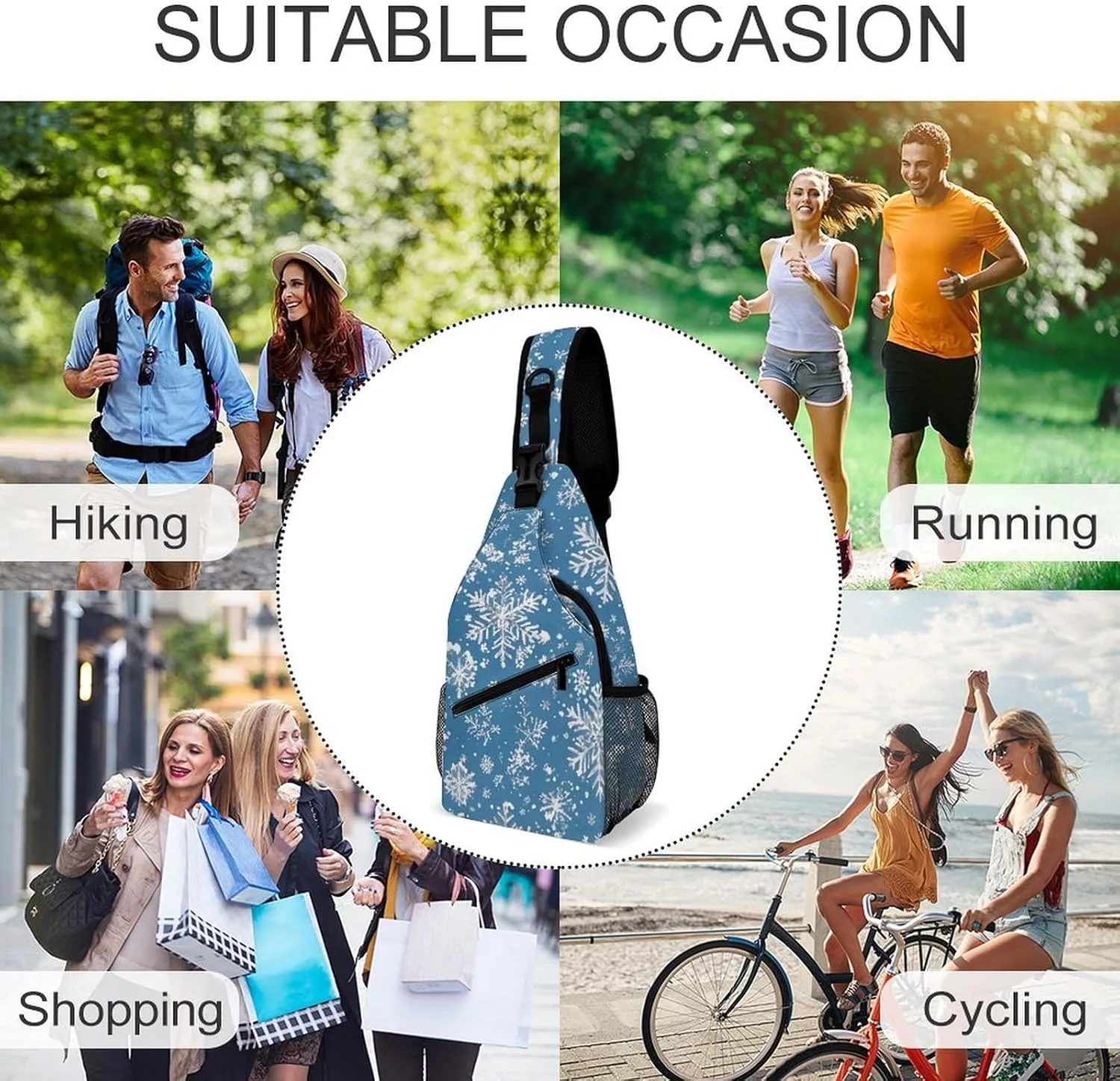 Small Crossbody Sling Backpack Winter Snowflakes Chest Bags for Traveling Chest Fashion Shoulder Bag