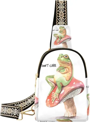 Small Crossbody Sling Bags for Women Frog Mushroom Leather Crossbody Fanny Packs Purses I Don't Care Chest Bag Daypack Crossbody Backpack for Travel Sports Running Hiking