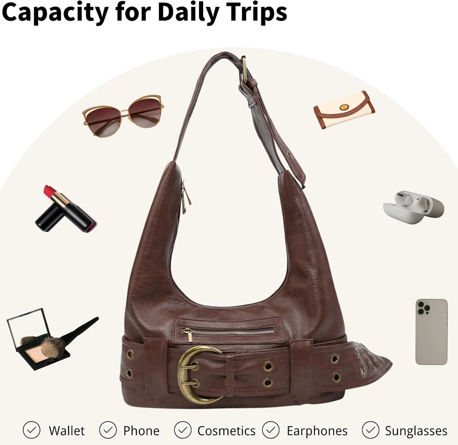 Small Hobo Bag for Women Vegan Leather Slouchy Tote Bag Vintage Shoulder Handbag