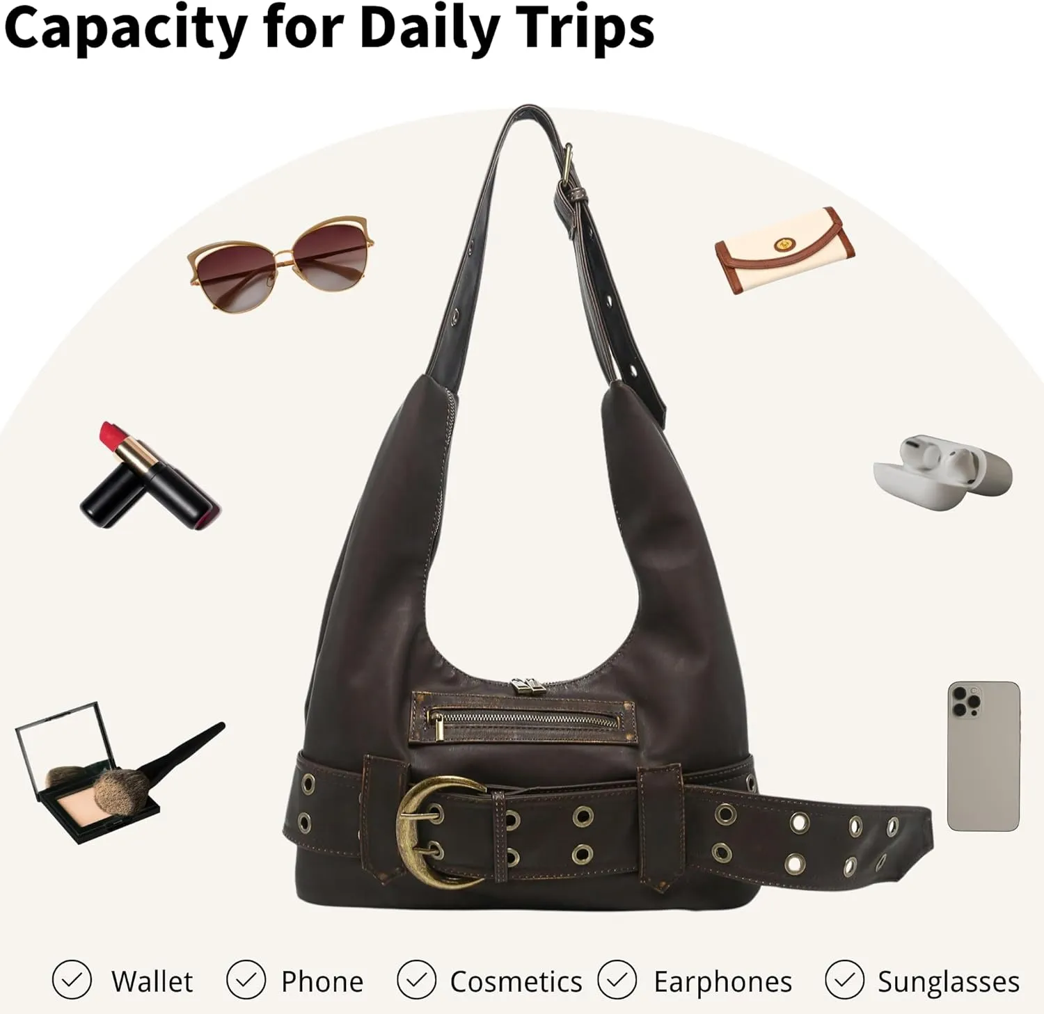 Small Hobo Bag for Women Vegan Leather Slouchy Tote Bag Vintage Shoulder Handbag