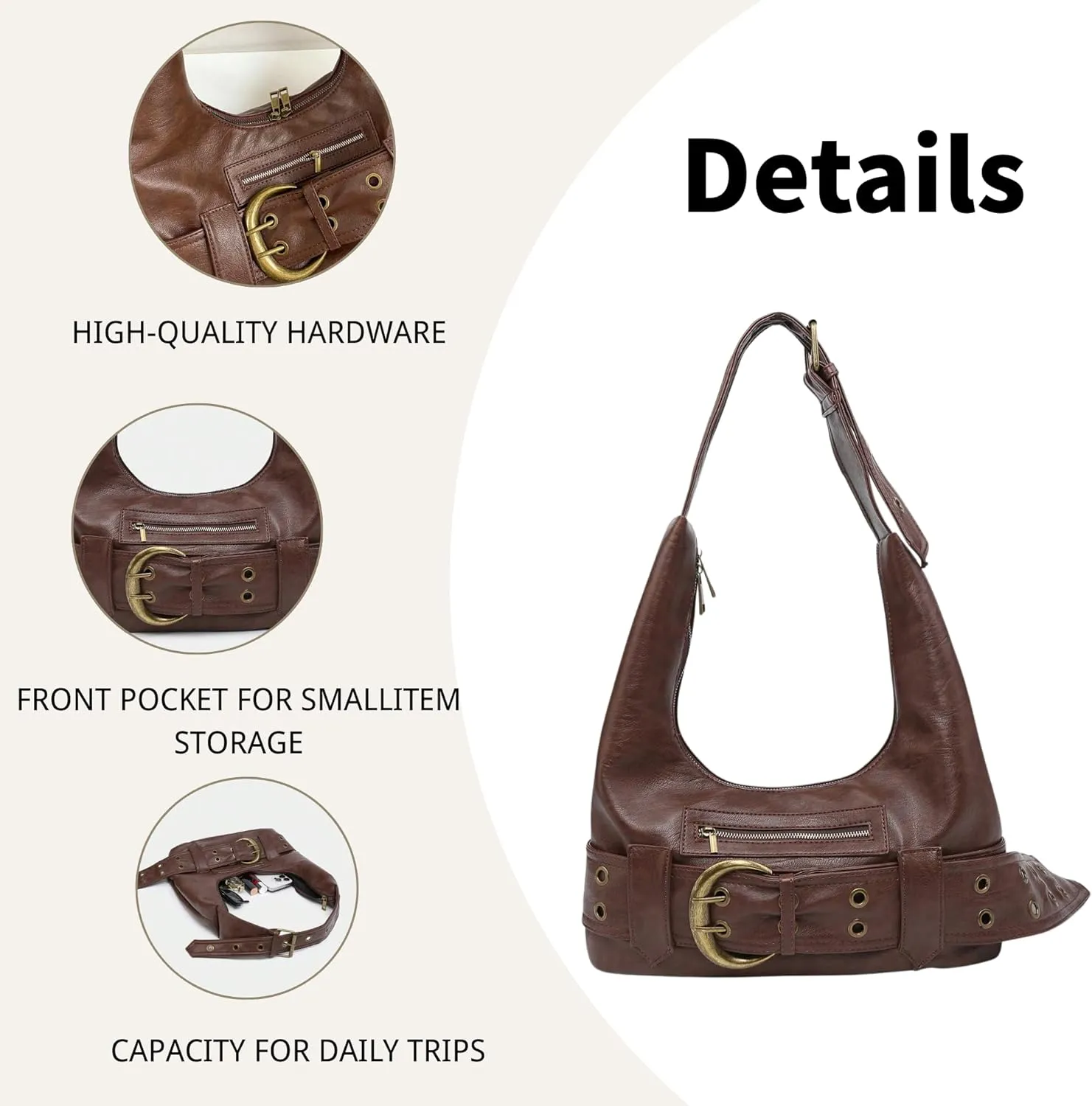 Small Hobo Bag for Women Vegan Leather Slouchy Tote Bag Vintage Shoulder Handbag