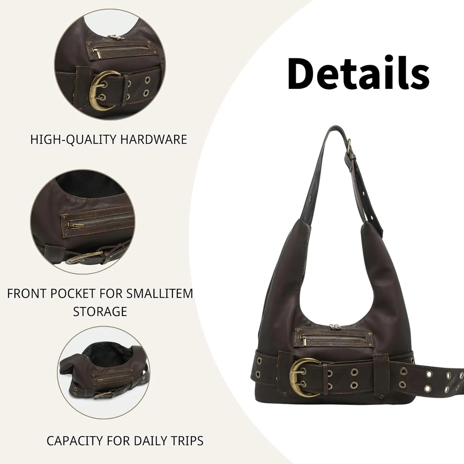 Small Hobo Bag for Women Vegan Leather Slouchy Tote Bag Vintage Shoulder Handbag