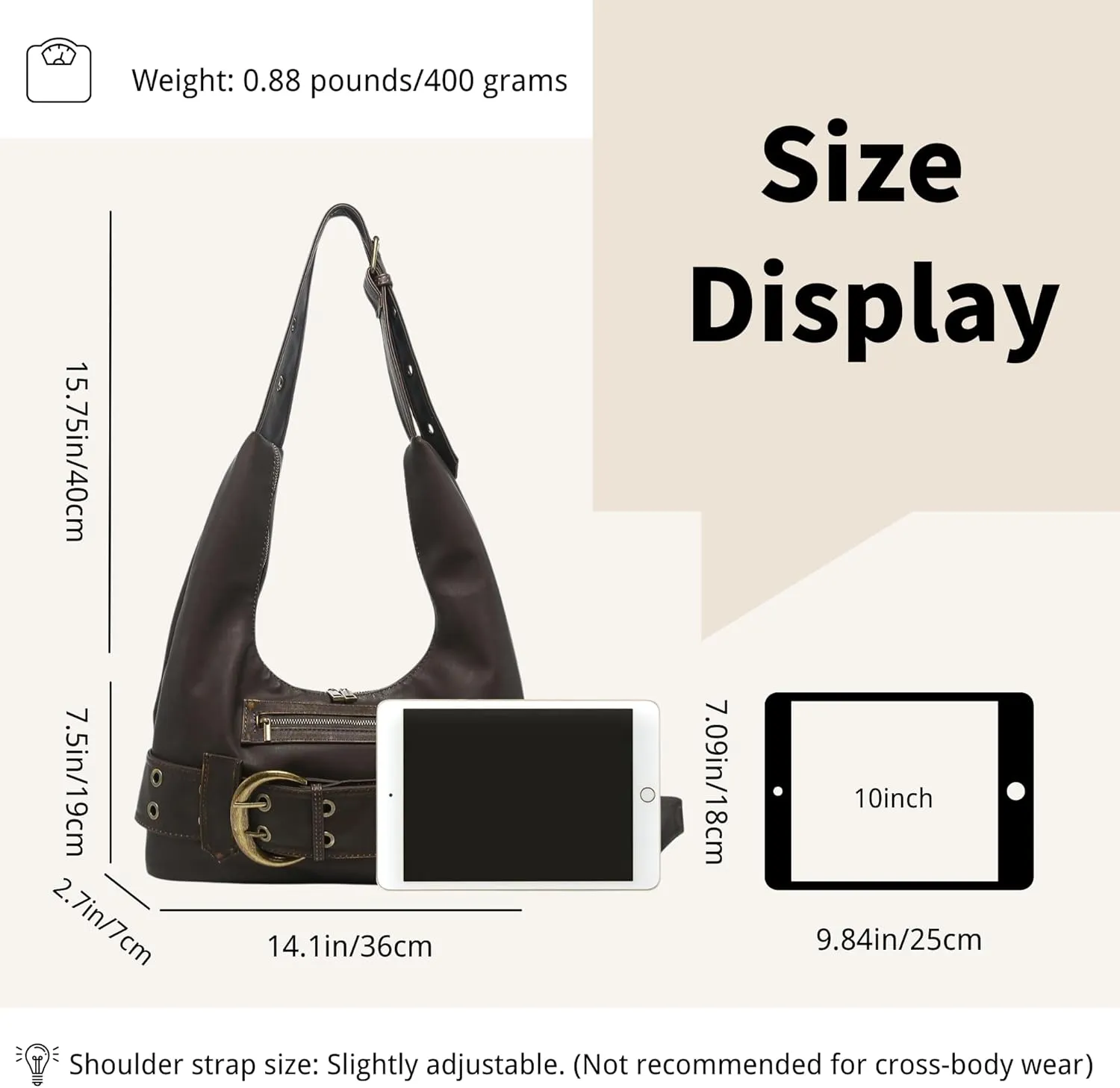 Small Hobo Bag for Women Vegan Leather Slouchy Tote Bag Vintage Shoulder Handbag