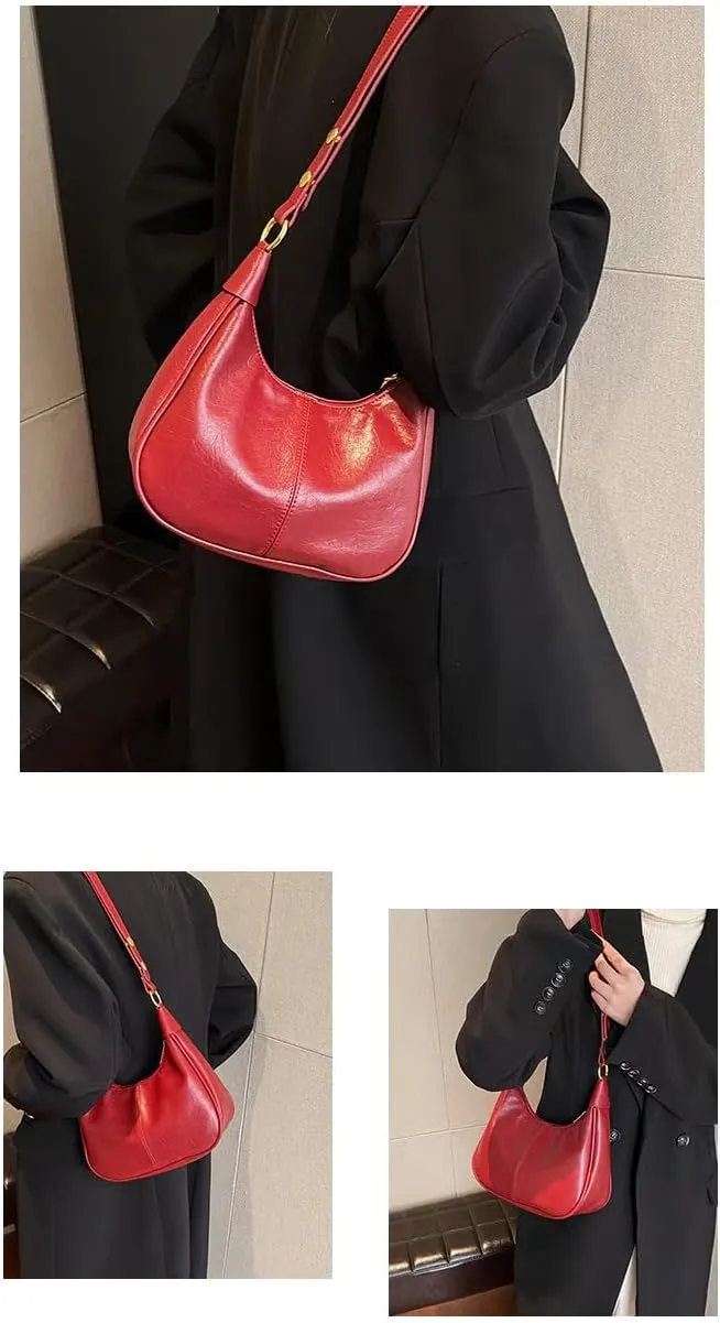 Small Hobo Bags for Women Leather Shoulder Bag Retro Crescent Crossbody Bags Trendy Purses Zipper