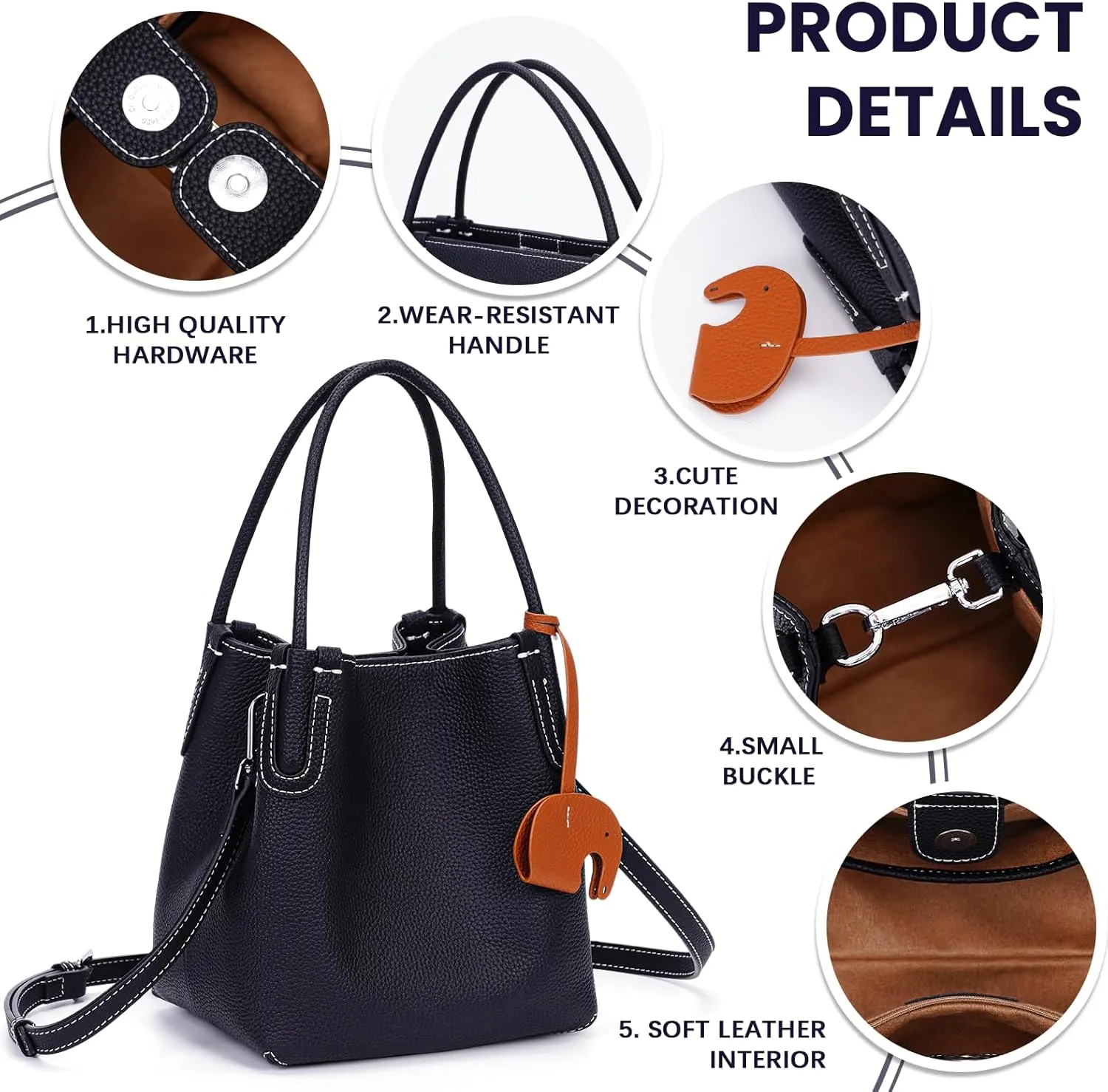 Small Leather Tote Bag for Women Mini Luxury Bucket Bags Vintage Crossbody Bags Trendy Handbags Satchel Shoulder Purse