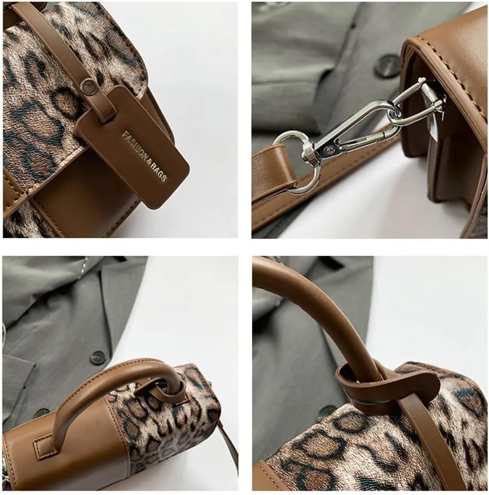 Small Leopard Print Top Handle Tote Bag with Shoulder Strap Cheetah Print Satchel Handbag Leopard Crossbody Shoulder Bag