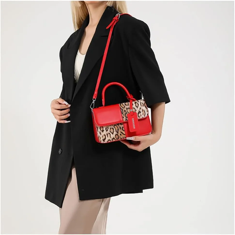 Small Leopard Print Top Handle Tote Bag with Shoulder Strap Cheetah Print Satchel Handbag Leopard Crossbody Shoulder Bag