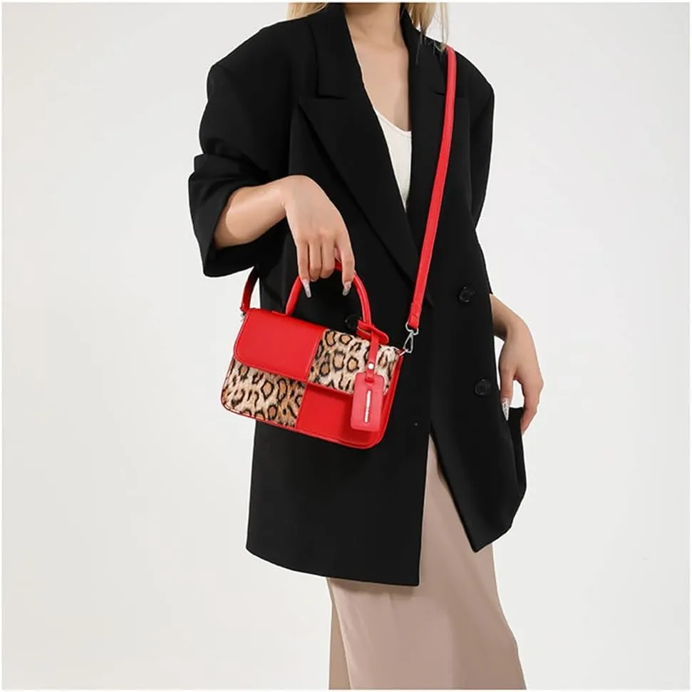 Small Leopard Print Top Handle Tote Bag with Shoulder Strap Cheetah Print Satchel Handbag Leopard Crossbody Shoulder Bag