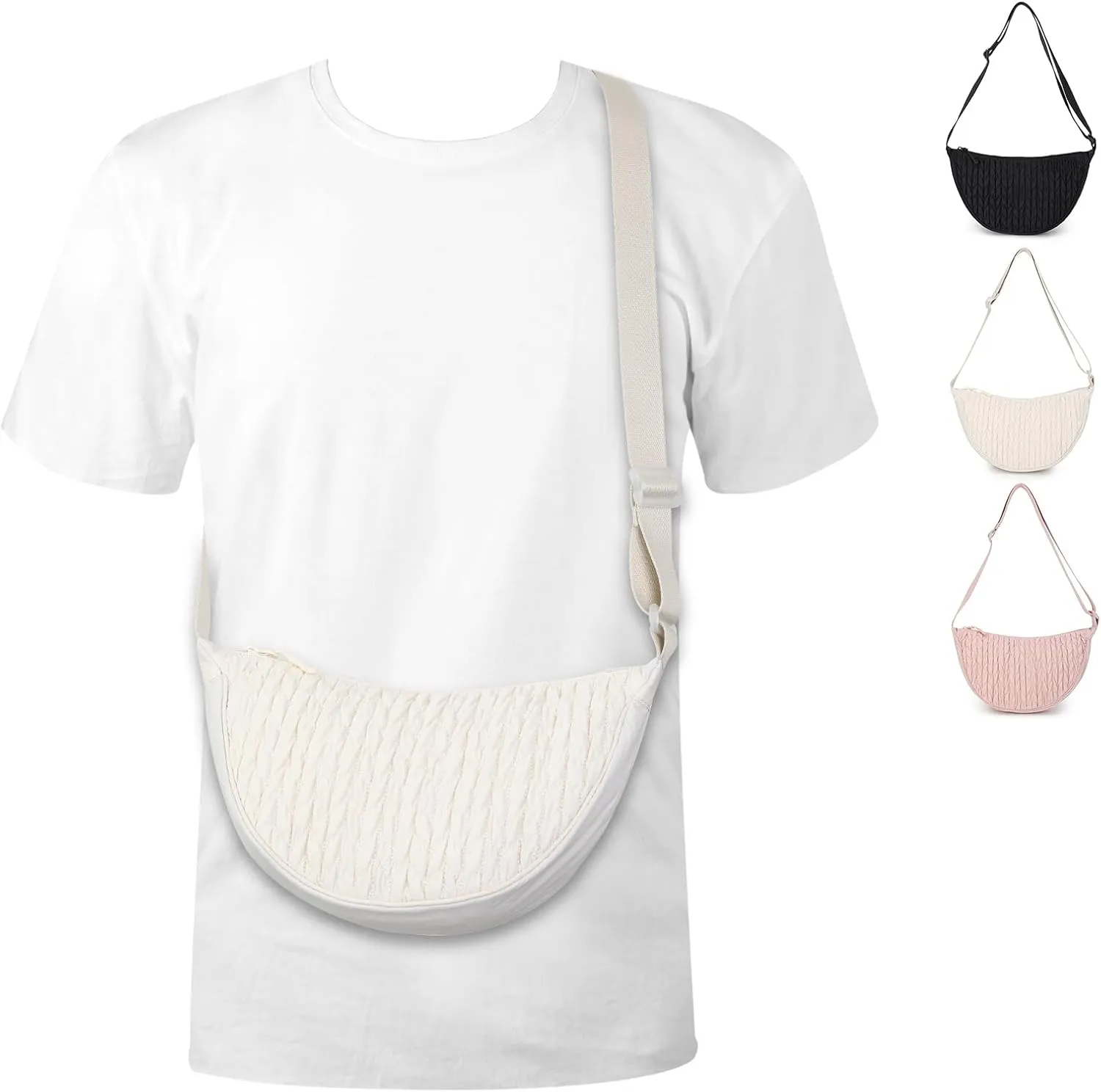 Small Nylon Crescent Crossbody Bag for Women Men Trendy, Waterproof Crescent Sling, Lightweight Travel Purses