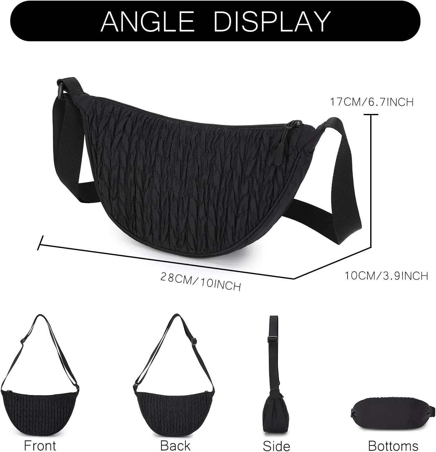 Small Nylon Crescent Crossbody Bag for Women Men Trendy, Waterproof Crescent Sling, Lightweight Travel Purses