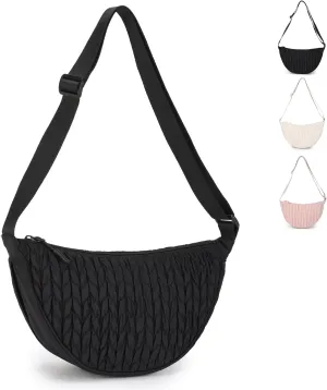 Small Nylon Crescent Crossbody Bag for Women Men Trendy, Waterproof Crescent Sling, Lightweight Travel Purses