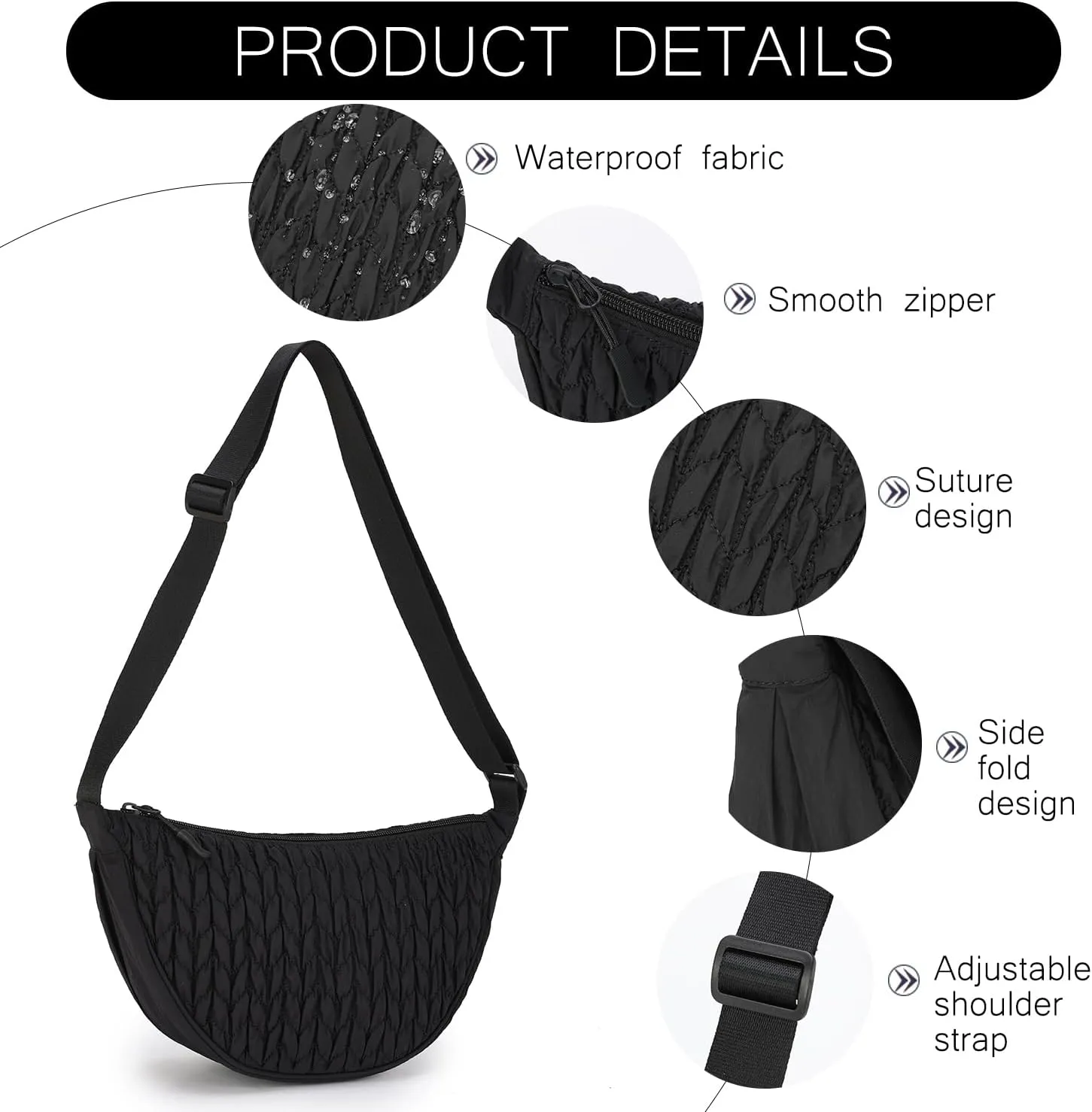 Small Nylon Crescent Crossbody Bag for Women Men Trendy, Waterproof Crescent Sling, Lightweight Travel Purses