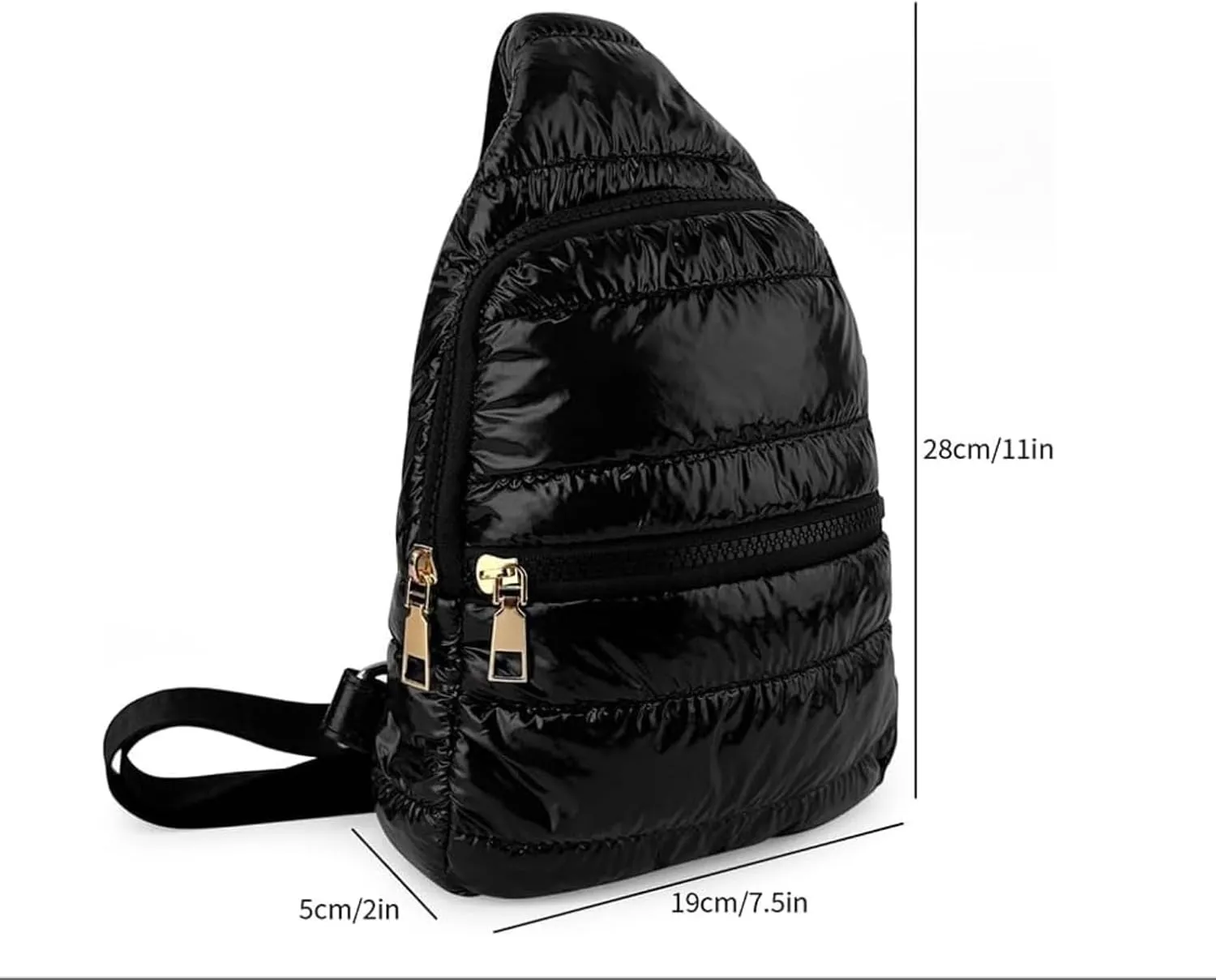 Small Puffy Sling Bag for Women & Men - Unisex Quilted Chest Bag - Black