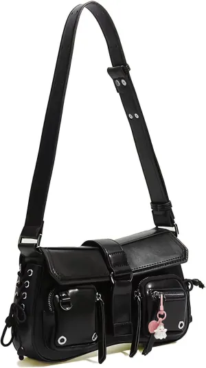 Small Shoulder Bag for Women, Black Y2K Shoulder Handbag with a Cute Halloween Pendant for Women Clutch Classic Retro Satchel Bag
