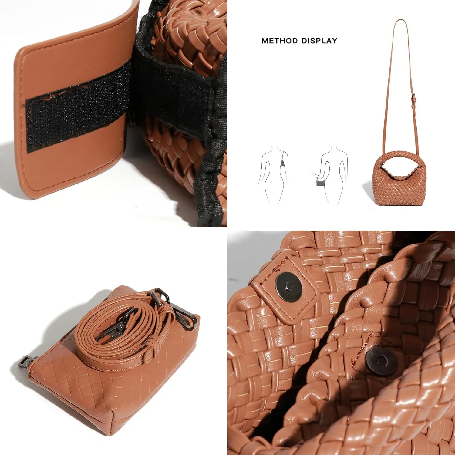 Small Size Woven Women's Handbag and Small Money Bag Luxury Lightweight Vegan Leather Adjustable Crossbody Bag Set